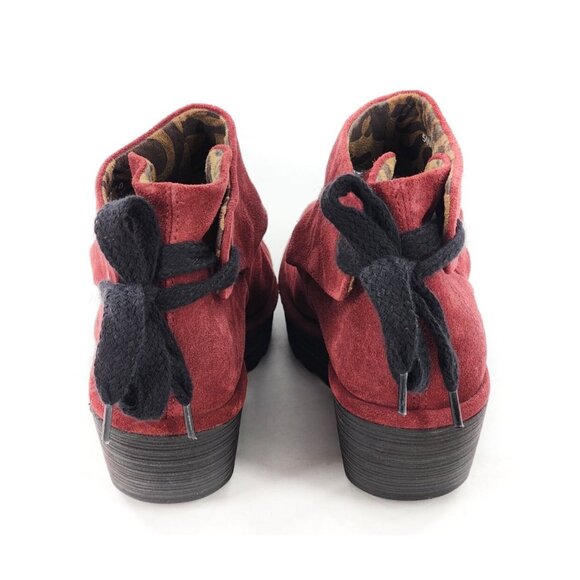 Fly London Womens Red Suede Wedge Ankle Boots Size 35 5 With Lace Detail - Picture 4 of 7